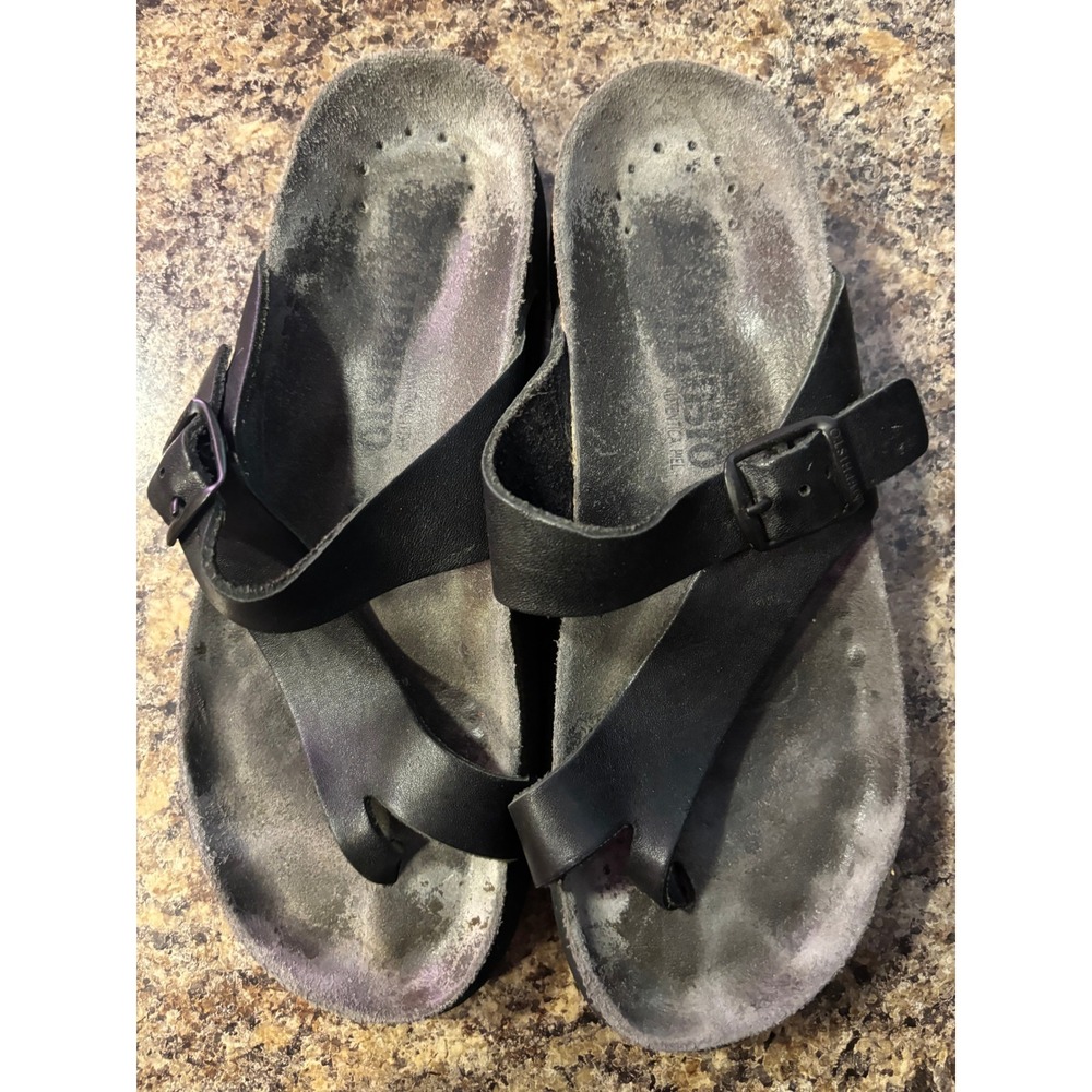 Mephisto Helen Black Leather Buckle Thong Sandals Womens Size 36 US 6 - Picture 5 of 7